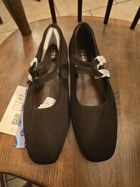 Cider Black Knit Double-Strap Mary Jane Flats